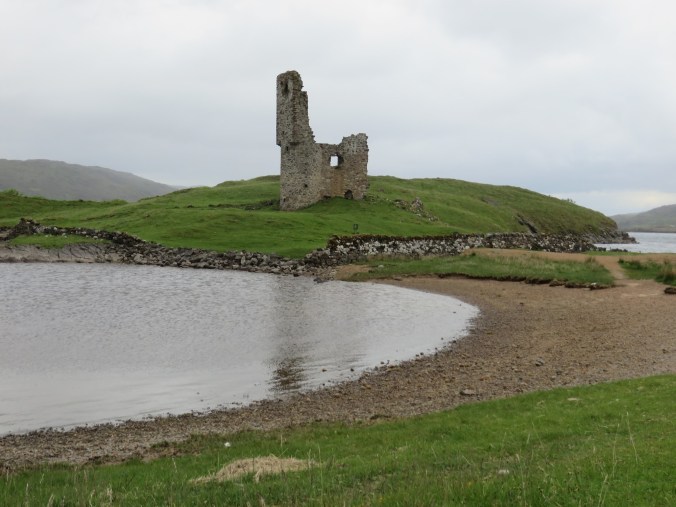 The ruins of Castle Ardvreck on the shores of Loch Assynt in the northwest Scottish Highlands